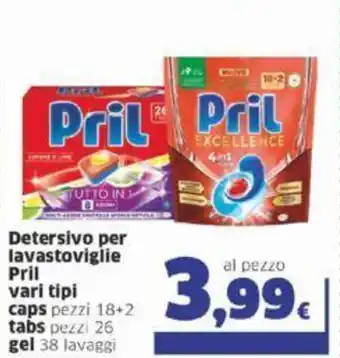 Sigma Pril Detersivo per lavastoviglie vari tipi caps pezzi 18+2 tabs pezzi 26 gel 38 lavaggi offerta