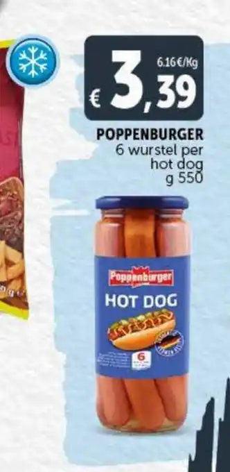 Poppenburger 6 wurstel per hot dog 550 g