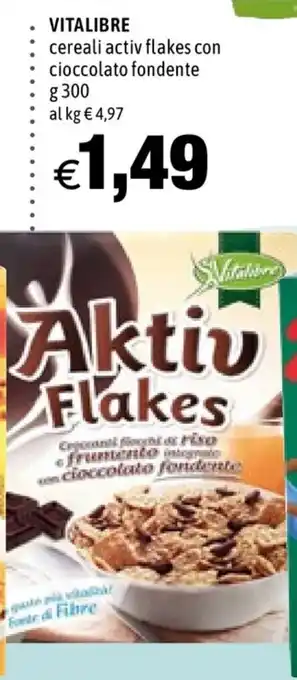 Hurrà Vitalibre cereali active flakes con cioccolato fondente 300g offerta