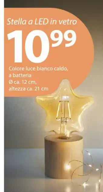 Stella a Led in vetro Colore luce bianco caldo, a batteria ca. 12 cm a;tezza ca 21 cm
