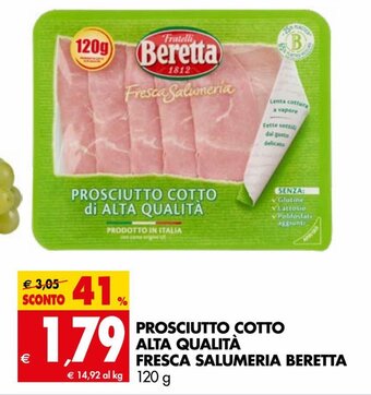 Tigros Prosciutto Cotto Alta Qualità Fresca Salumeria Beretta 120 g offerta