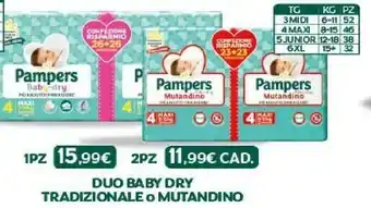 Bimbo Store Pampers Duo Baby Dry Tradizionale O Mutandino offerta