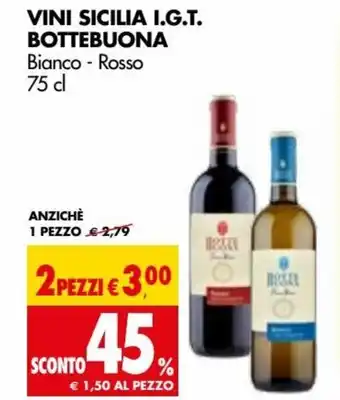 Tigros Bottebuona Vini Sicilia I.G.T. Bianco - Rosso 75 cl offerta