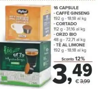 Todis 16 Capsule Caffè Ginseng 192 g, Cortado 112 g, Orzo Bio 48 g, Tè Al Limone 192 g offerta