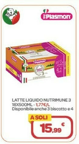 Bimbo Store Plasmon Latte Liquido Nutrimune 3 18x500ml offerta
