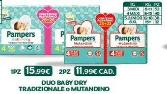 Pampers Duo Baby Dry Tradizionale O Mutandino