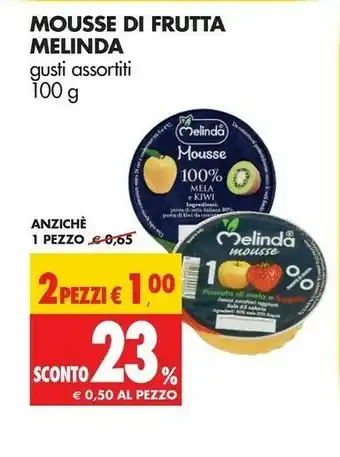 Tigros Melinda Mousse 100% Passata Di Mela E Pera 100 G(ml) offerta