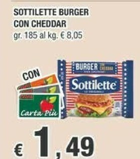 Crai Mondelez Sottilette Le Originali Burger Con Cheddar 185 G(ml) offerta