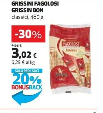 Coop Grissin bon Fagolosi Gusto Classico 480 G(ml) offerta