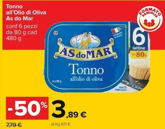 Carrefour Asdomar Tonno All'Olio Di Oliva 480 G(ml) offerta