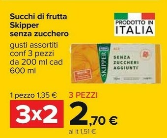 Carrefour Zuegg Succhi Di Frutta Skipper Pesca Senza Zucchero 600 Ml offerta