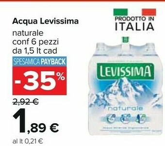 Carrefour Levissima Acqua Minerale Naturale offerta