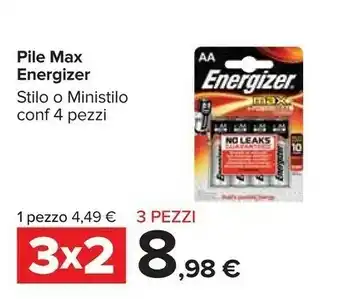 Carrefour Energizer Pile Max Stilo/ Ministilo 4 Pezzi offerta