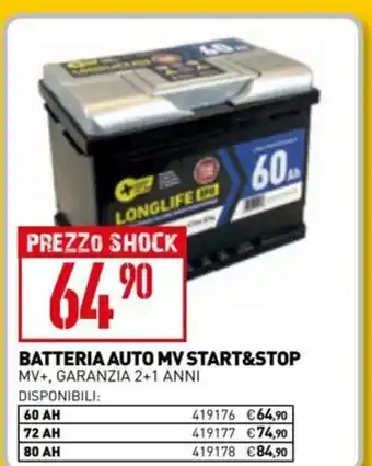 Batteria Auto MV Start &Stop MV+Garanzia 2+1 Anni
