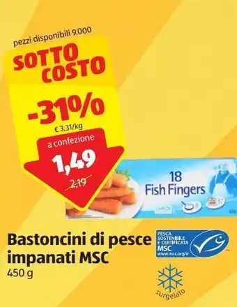 ALDI Bastoncini di pesce inpanati msc 450 g offerta