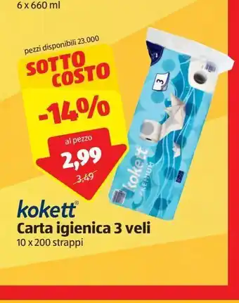 ALDI Kokett carta igienica 3 veli offerta