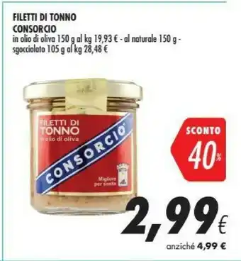 Coop Consorcio Filetti Di Tonno In Olio Di Oliva 150 G(ml) offerta
