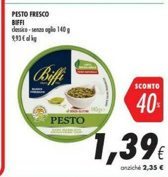 Coop Biffi Pesto Senza Aglio Con Basilico Genovese DOP 140 G(ml) offerta