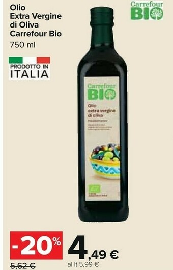 Carrefour Carrefour Olio Extra Vergine Di Oliva Bio 750 Ml offerta