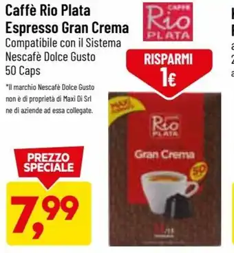 Caffè Rio Plata Espresso Gran Crema Compatibile Con Il Sistema Nescafè Dolce Gusto 50 Caps
