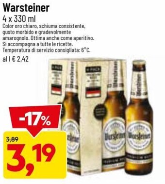 DPiù Warsteiner 4 x 330 ml offerta