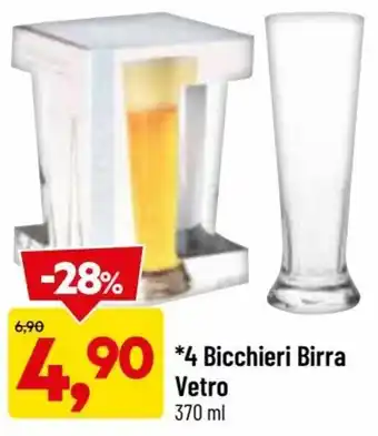 DPiù 4 Bicchieri Birra Vetro 370 ml offerta