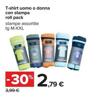Carrefour T-shirt Uomo/ Donna Con Stampa Roll Pack offerta