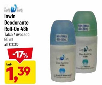 DPiù Inwin Deodorante Roll-On 48h Talco/Avocado 50 ml offerta