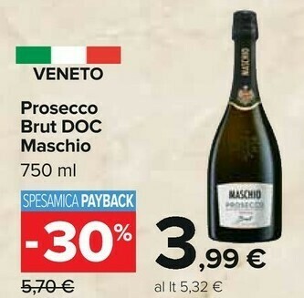 Carrefour Cantine maschio Prosecco Brut Doc 750 Ml offerta