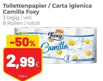 Coop Foxy Toilettenpapier/Carta igienica Camilla 3 lagig/veli 8 rollen/rotoli offerta