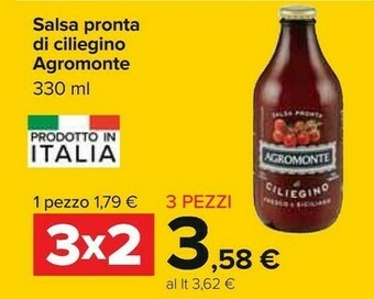 Carrefour Agromonte Salsa Pronta Di Ciliegino Fresco E Siciliano Al Basilico 330 G(ml) offerta