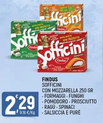 Findus Sofficini Con Mozzarella 250 gr Formaggi/Funghi/Pomodoro/Prosciutto/Ragù/Spinaci/Salsiccia e Purè