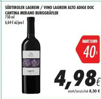 Coop Cantina Merano Burggràfler Vino Lagrein Alto Adige Doc offerta