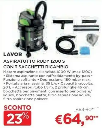 Coop Lavor Aspiratutto Rudy 1200s Con 3 Sacchetti Ricambio offerta