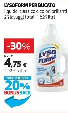Coop Lysoform Detergente Per Bucato Liquido/ Classico / Colori Brillanti offerta