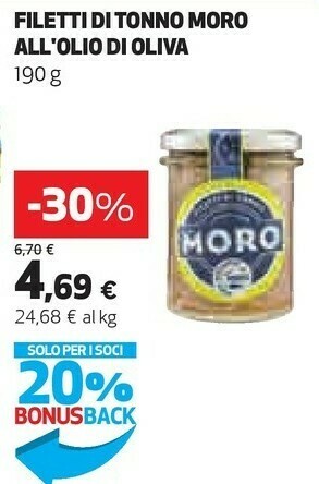 Coop Moro Filetti Di Tonno All'Olio Di Oliva 190 G(ml) offerta