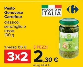 Carrefour Carrefour Pesto Genovese Classico/ Senz'aglio/ Rosso 190 G offerta