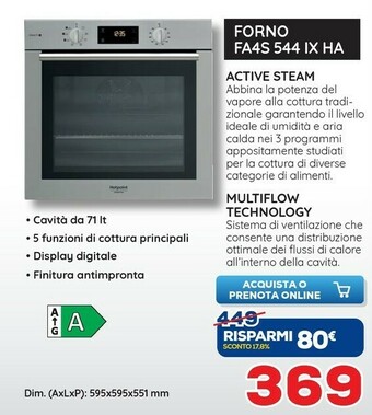 Euronics Hotpoint FA4S 544 IX HA Forno Elettrico 71 L Acciaio Inossidabile A offerta