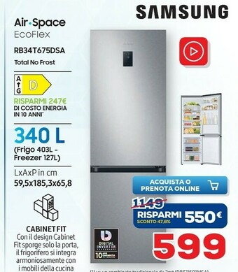 Euronics Samsung RB34T675DSA Frigorifero Con Congelatore Libera Installazione 340 L D Argento offerta
