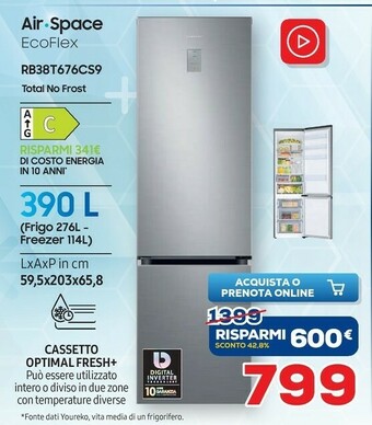 Euronics Samsung RB38T676CS9 Frigorifero Con Congelatore Libera Installazione 385 L C Argento offerta