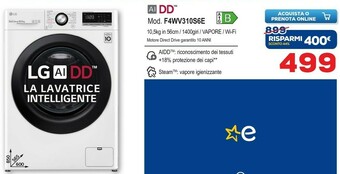 Euronics LG F4WV310S6E Lavatrice Libera Installazione Caricamento Frontale 10,5 Kg 1400 Giri/min B Bianco offerta