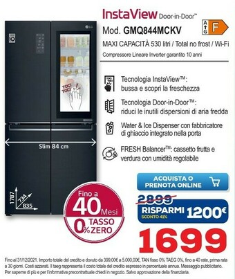 Euronics LG GMQ844MCKV Frigorifero Side-by-side Libera Installazione 458 L F Nero offerta