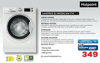 Euronics Hotpoint EU NR329G WW IT N Lavatrice Libera Installazione Caricamento Frontale 9 Kg 1200 Giri/min D Bianco offerta