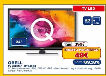 Euronics Tv led 24'' qbell - qt24k03 offerta