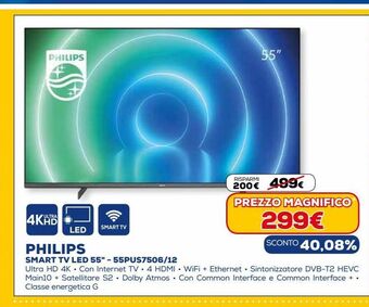 Euronics Smart tv led 55'' philips - 55pus7506/12 offerta