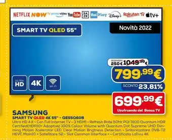 Euronics Smart tv qled 4k 55'' - qe55q60b samsung offerta