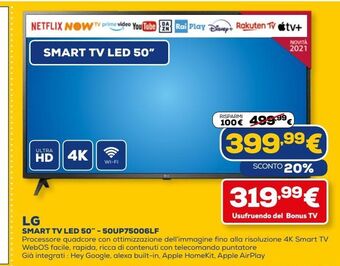 Euronics Smart tv led 50'' lg - 50up75006lf offerta
