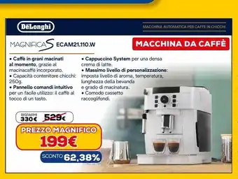 Euronics Macchina da caffè delonghi magnifica s ecam21.110.w offerta