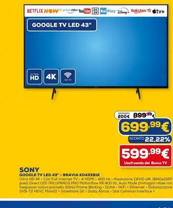Euronics Google tv led 43'' - bravia kd43x81k sony offerta