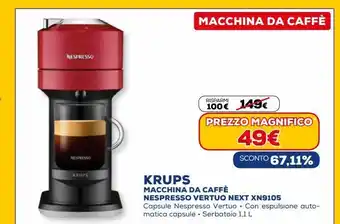 Euronics Macchina da caffè nespresso vertuo next xn9105 krups offerta